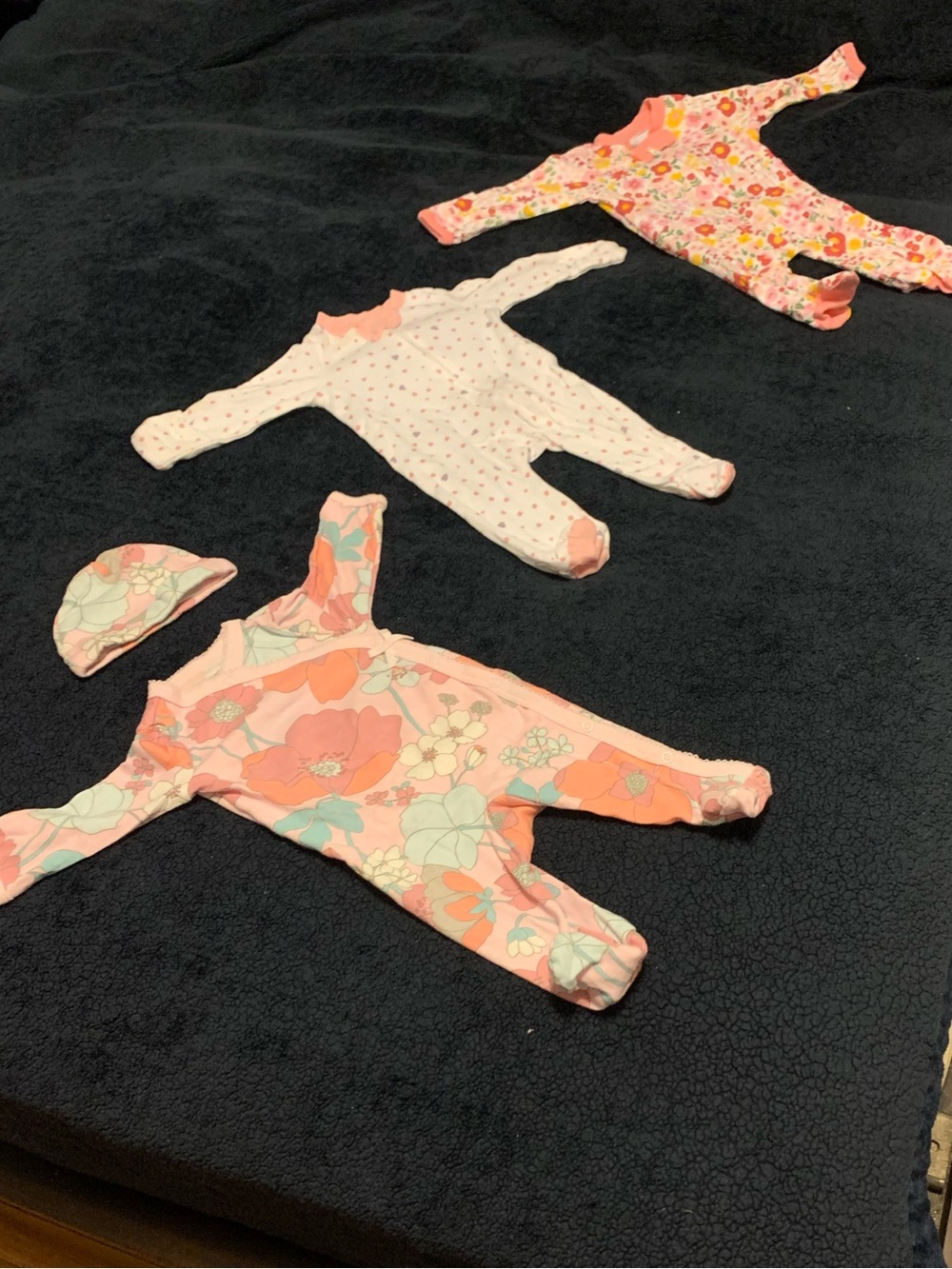 Floral Pink and Coral Baby Footie with Matching Hat